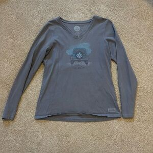 Life is Good Go Places Jeep Vneck Long Sleeve